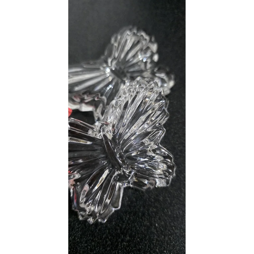 New Butterfly Lidded Trinket Dish Clear Pressed Glass Crystal Jewelry Box Vanity
